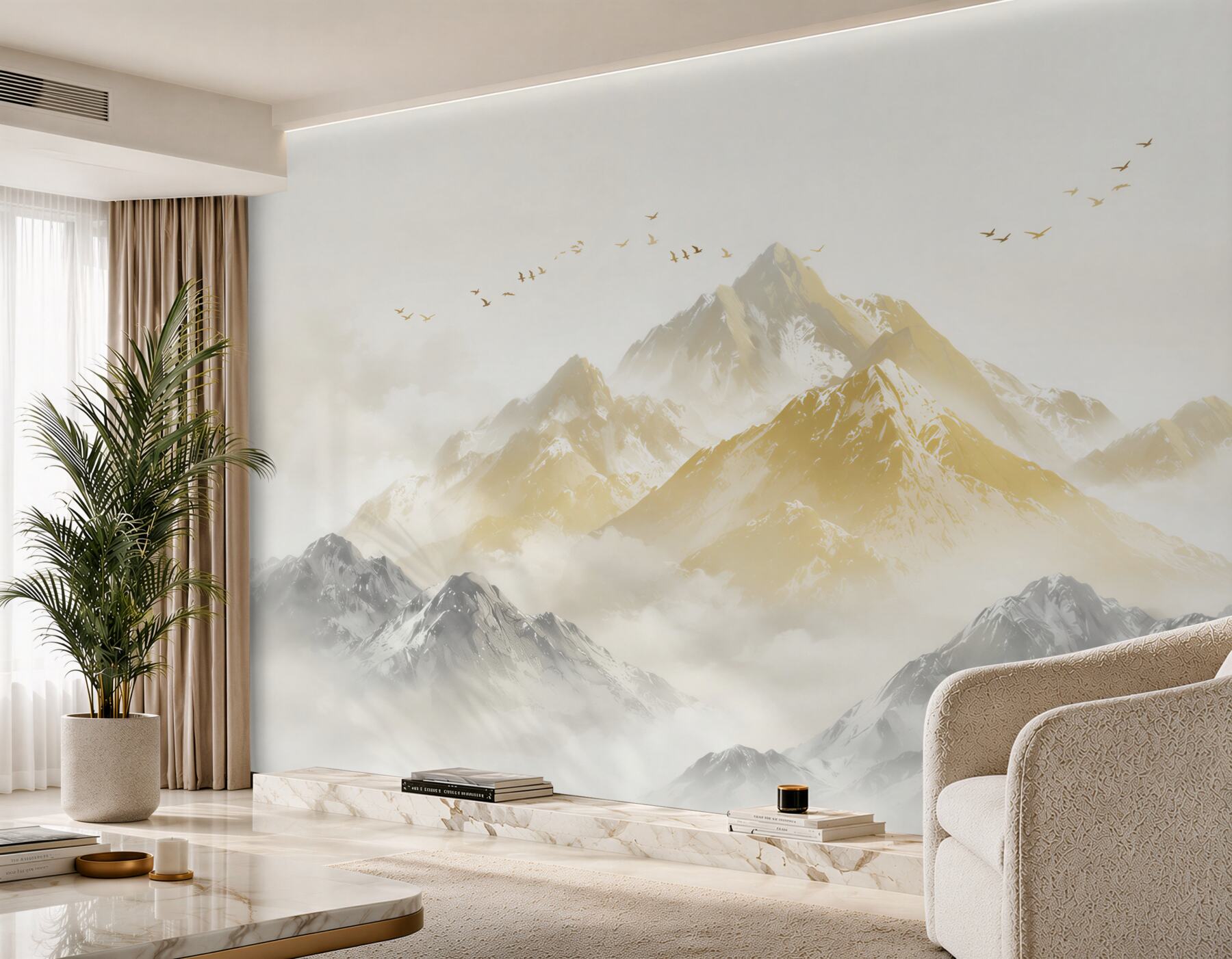 Papier peint sommets dorés des chaînes de montagnes