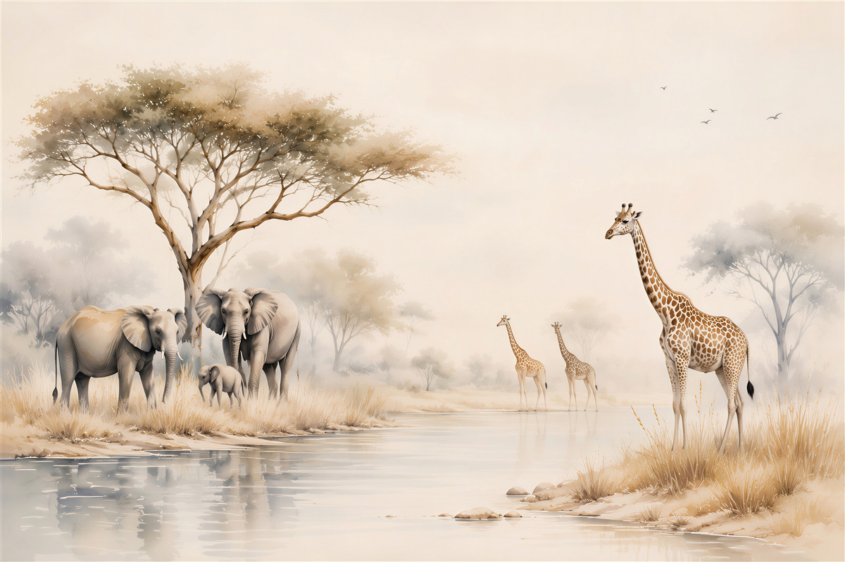 Papier peint animaux africains près de l'abreuvoir