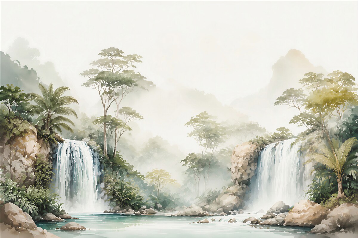 Papier peint chutes d'eau dans la forêt tropicale