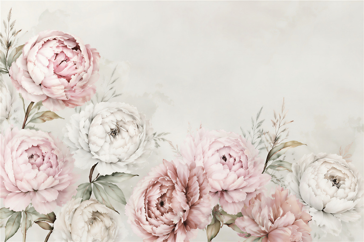 Papier peint belles pivoines blanches et roses