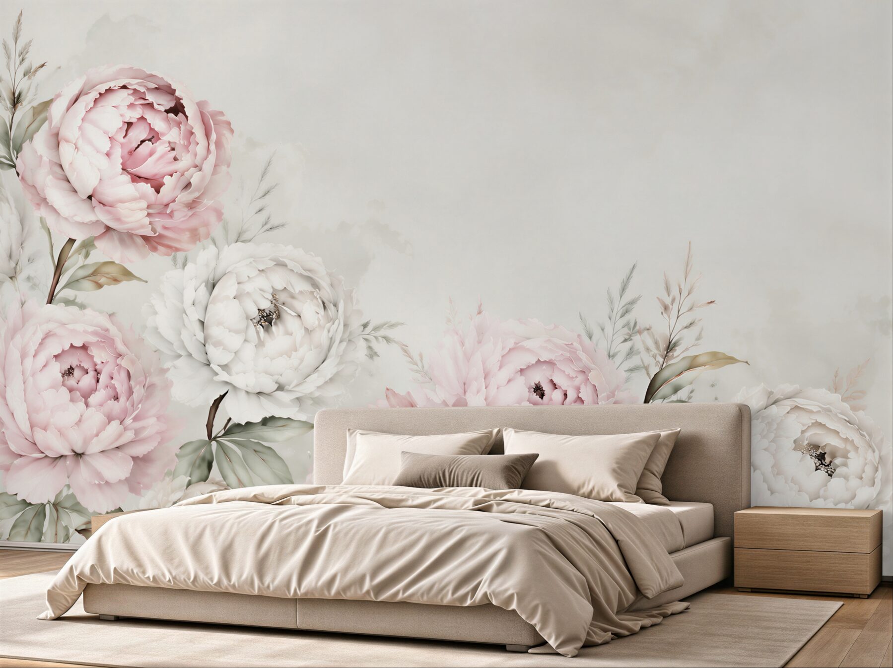 Papier peint belles pivoines blanches et roses