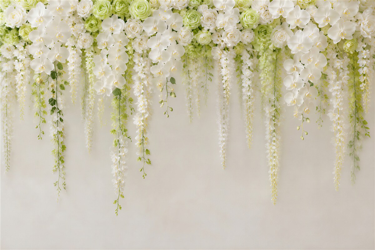 Papier peint mur parsemé de fleurs blanches d'orchidées