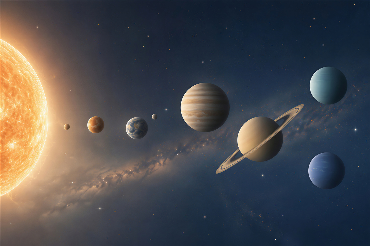 Papier peint soleil et planètes dans l'espace