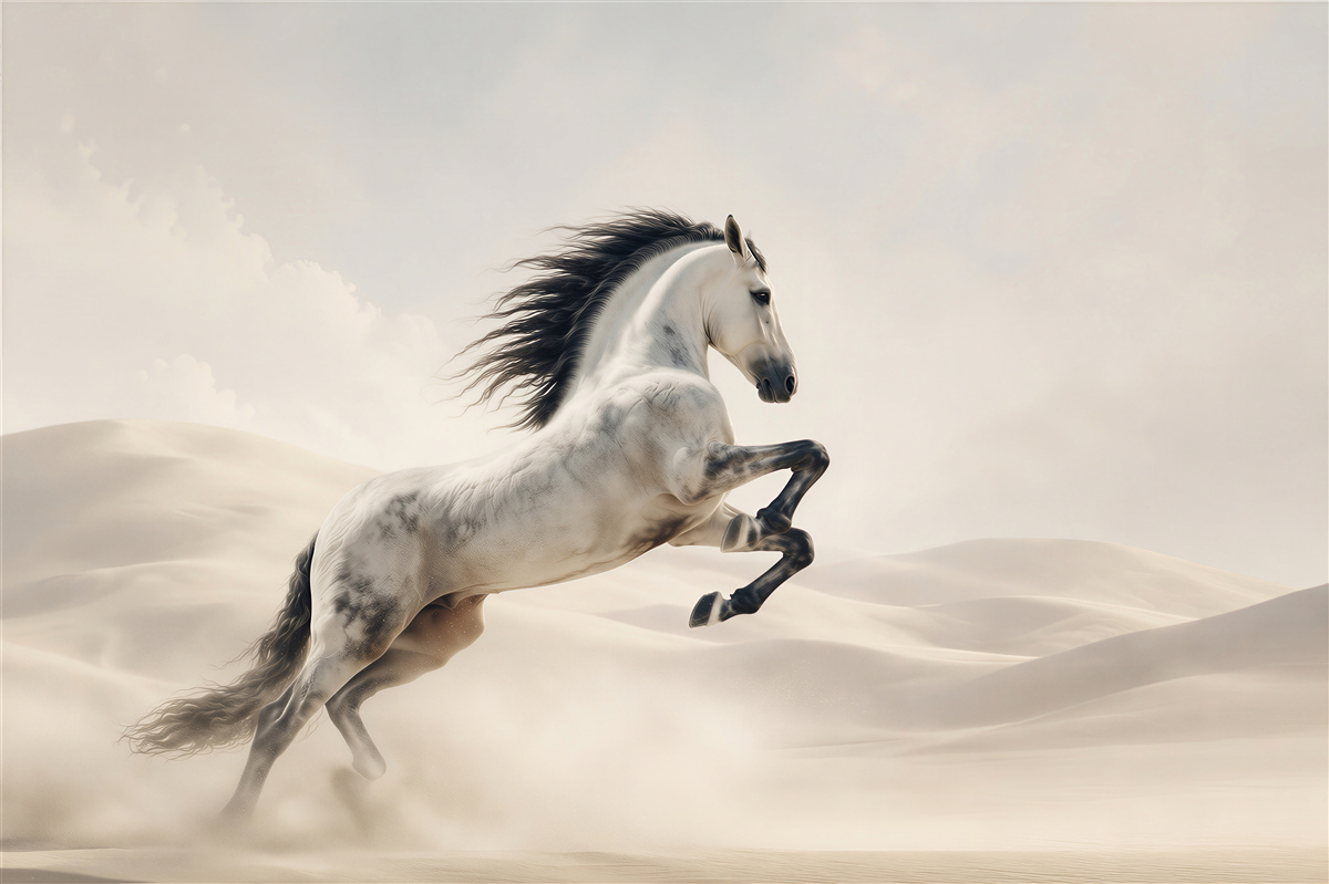 Papier peint saut d'un puissant cheval dans le désert