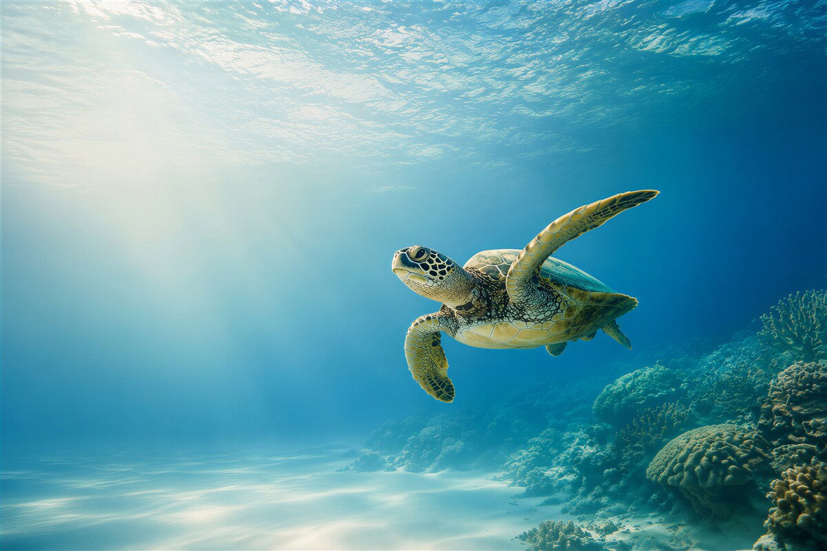 Papier peint tortue verte dans l'océan