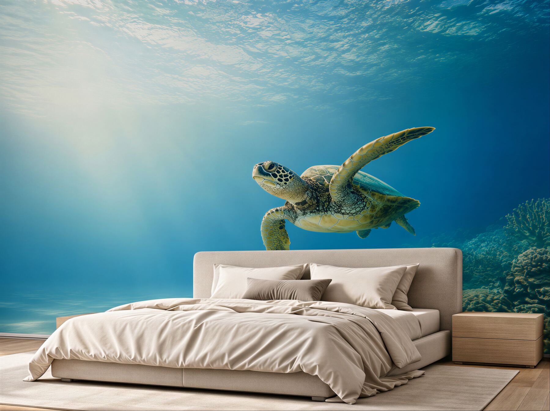 Papier peint tortue verte dans l'océan