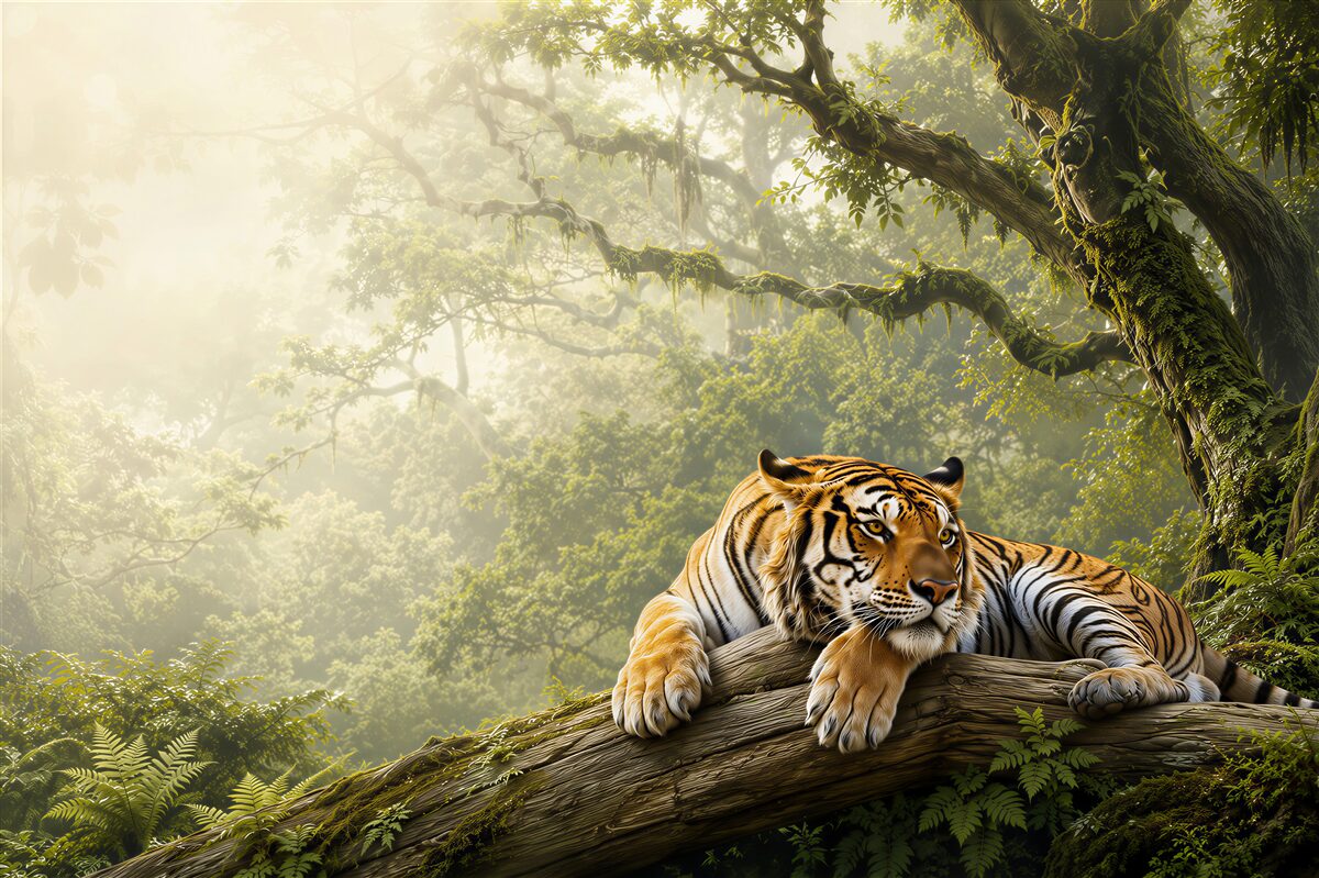 Papier peint tigre en vacances dans la jungle