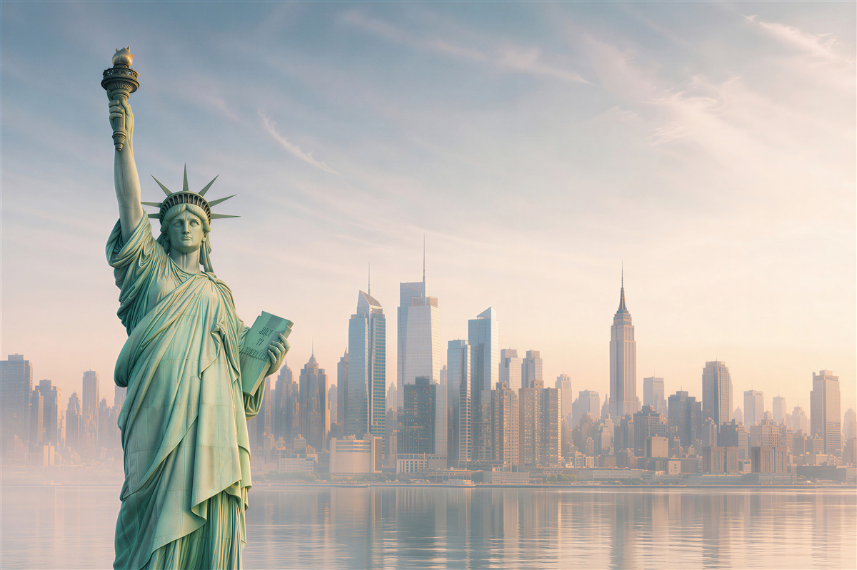 Papier peint Statue de la Liberté avec New York en arrière-plan