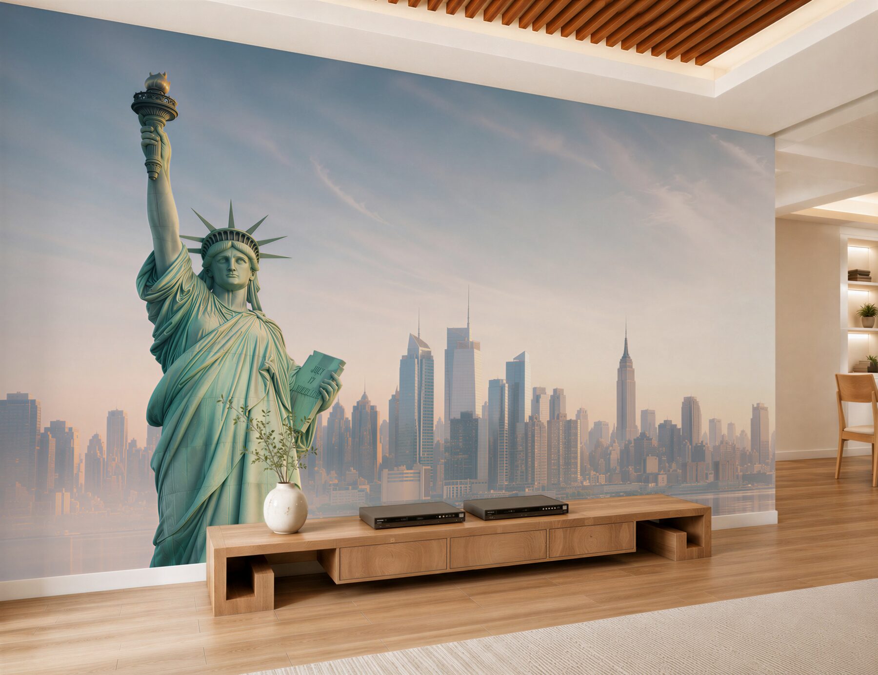 Papier peint Statue de la Liberté avec New York en arrière-plan