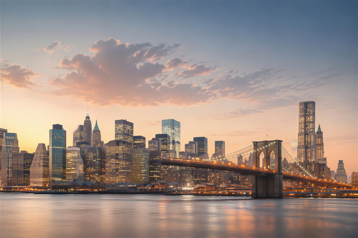 Papier peint Pont de Brooklyn avec la ville en arrière-plan la nuit