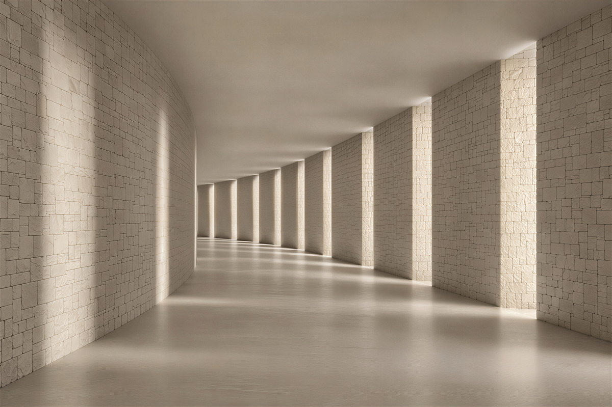 Papier peint couloir en briques en perspective