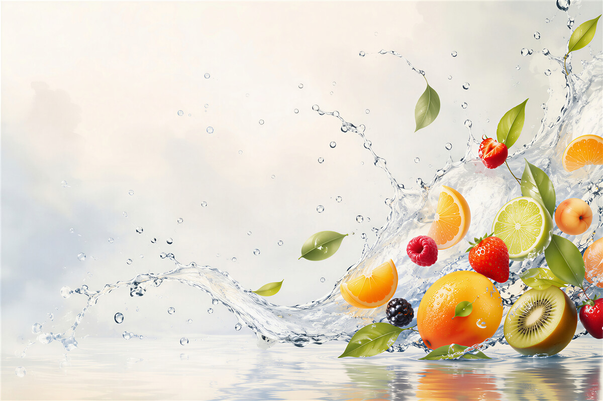 Papier peint cercles blancs et fruits