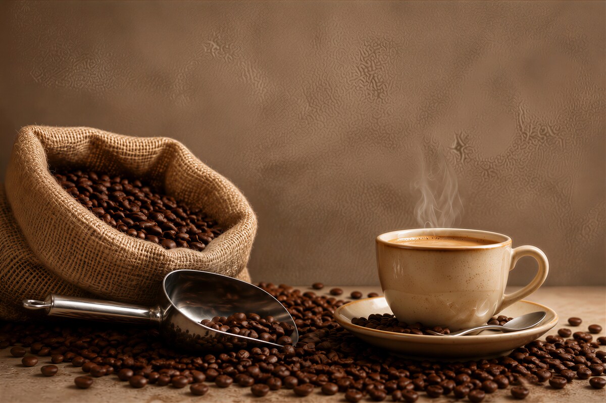 Papier peint grains de café et tasse de café