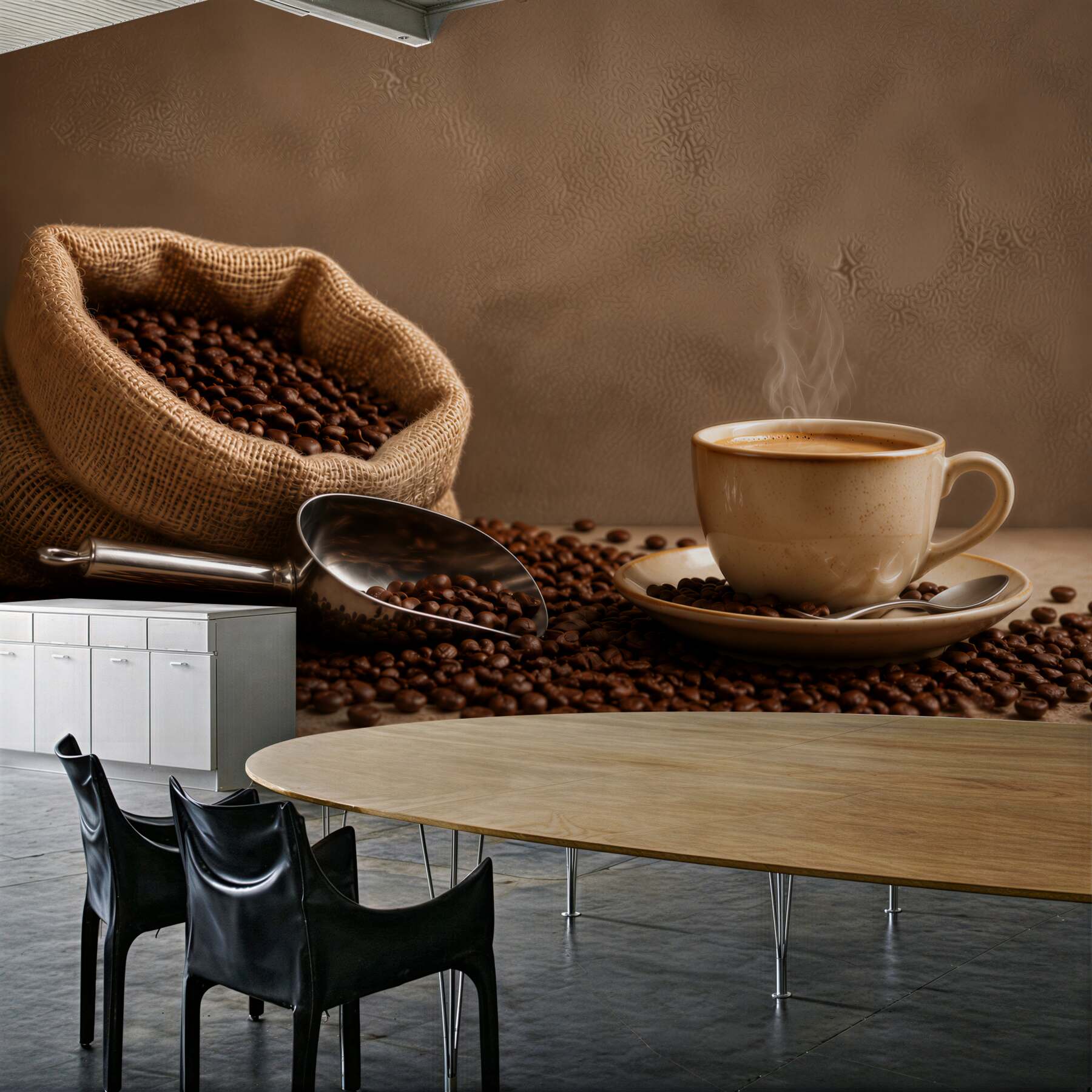 Papier peint grains de café et tasse de café