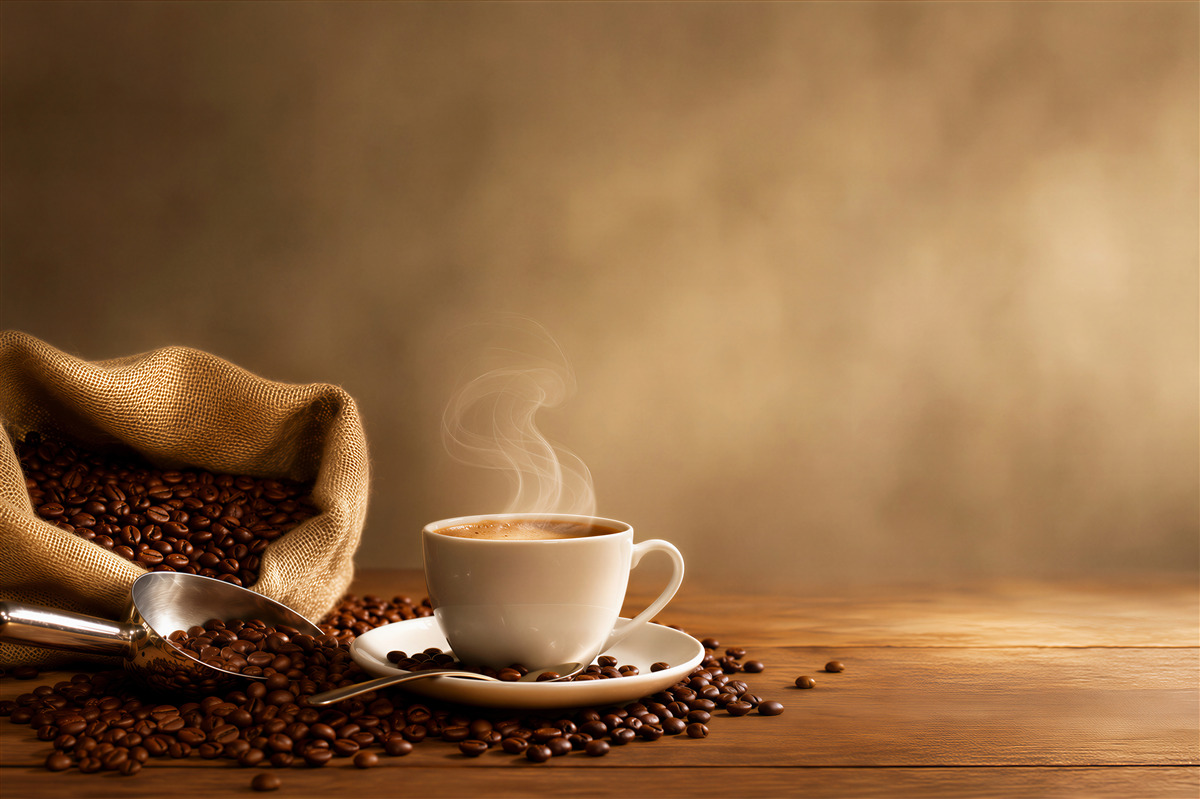 Papier peint tasse de café sur des grains de café