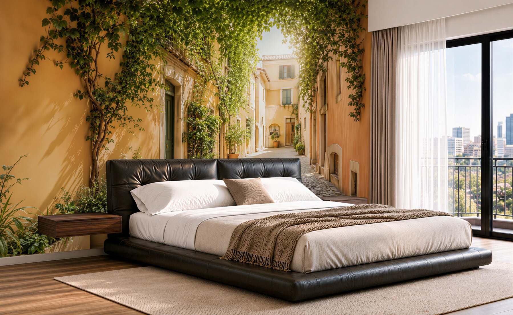 Papier peint cour italienne accueillante dans la verdure