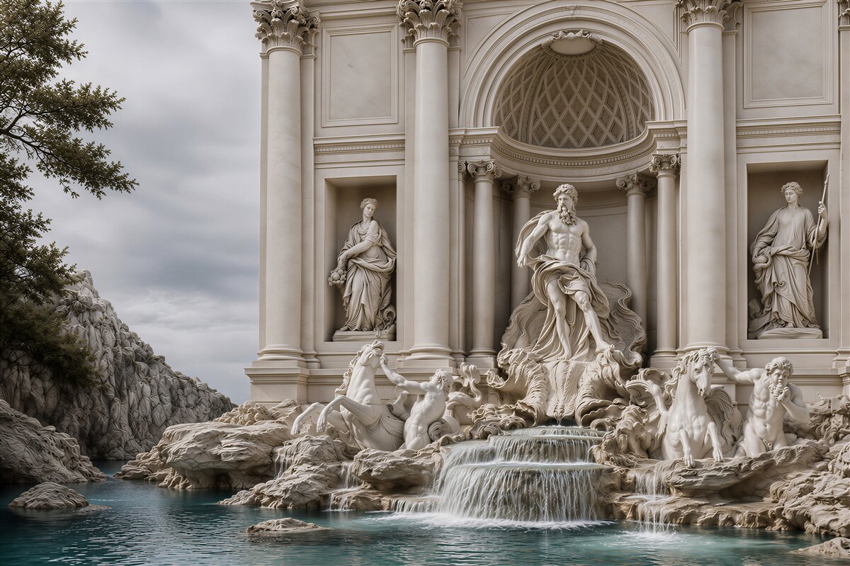 Papier peint sculptures près de la Fontaine de Trevi