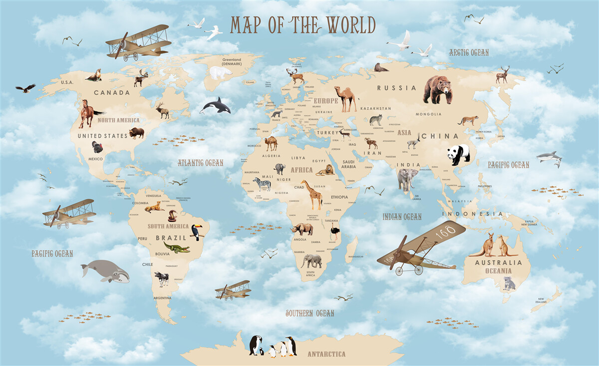 Papier peint carte avec transport et animaux