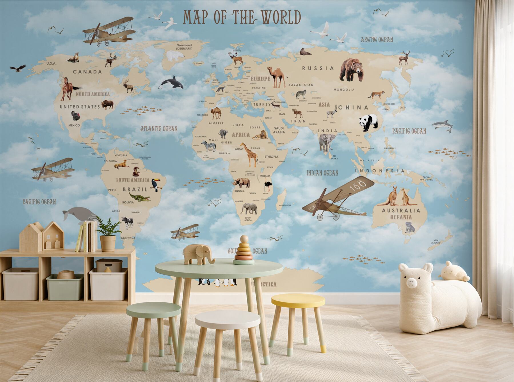 Papier peint carte avec transport et animaux