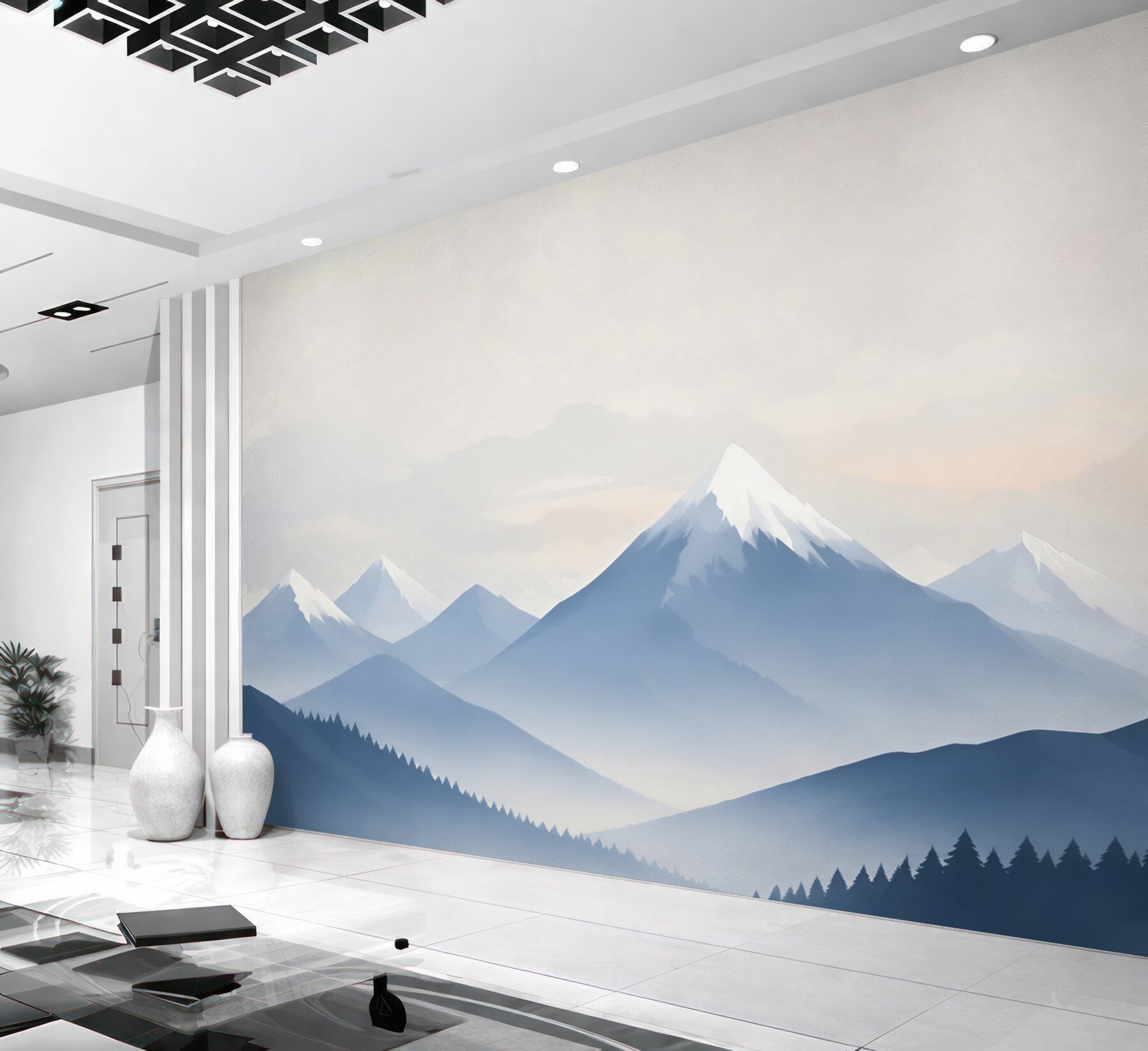 Papier peint silhouettes de montagnes bleues