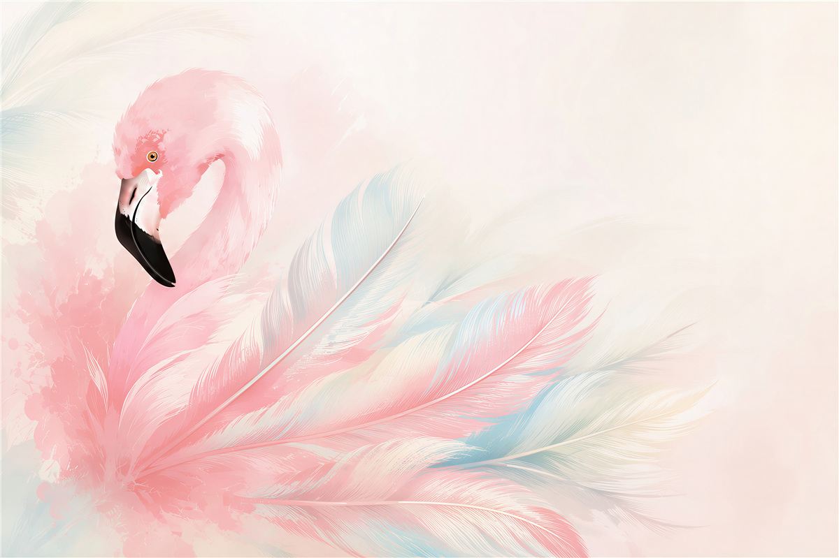 Papier peint flamant rose avec plumes roses
