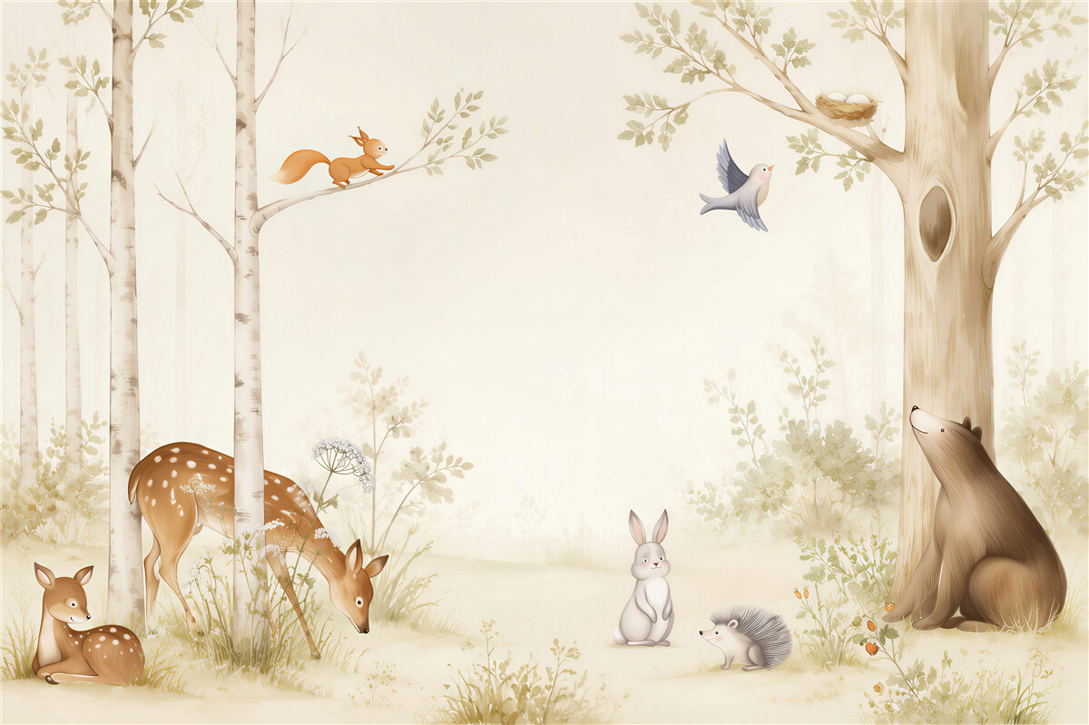 Papier peint animaux dans une forêt printanière