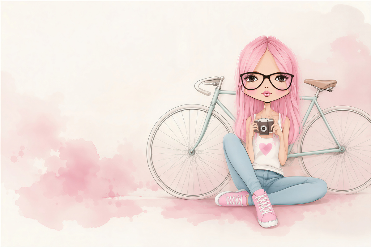 Papier peint fille stylée avec un vélo