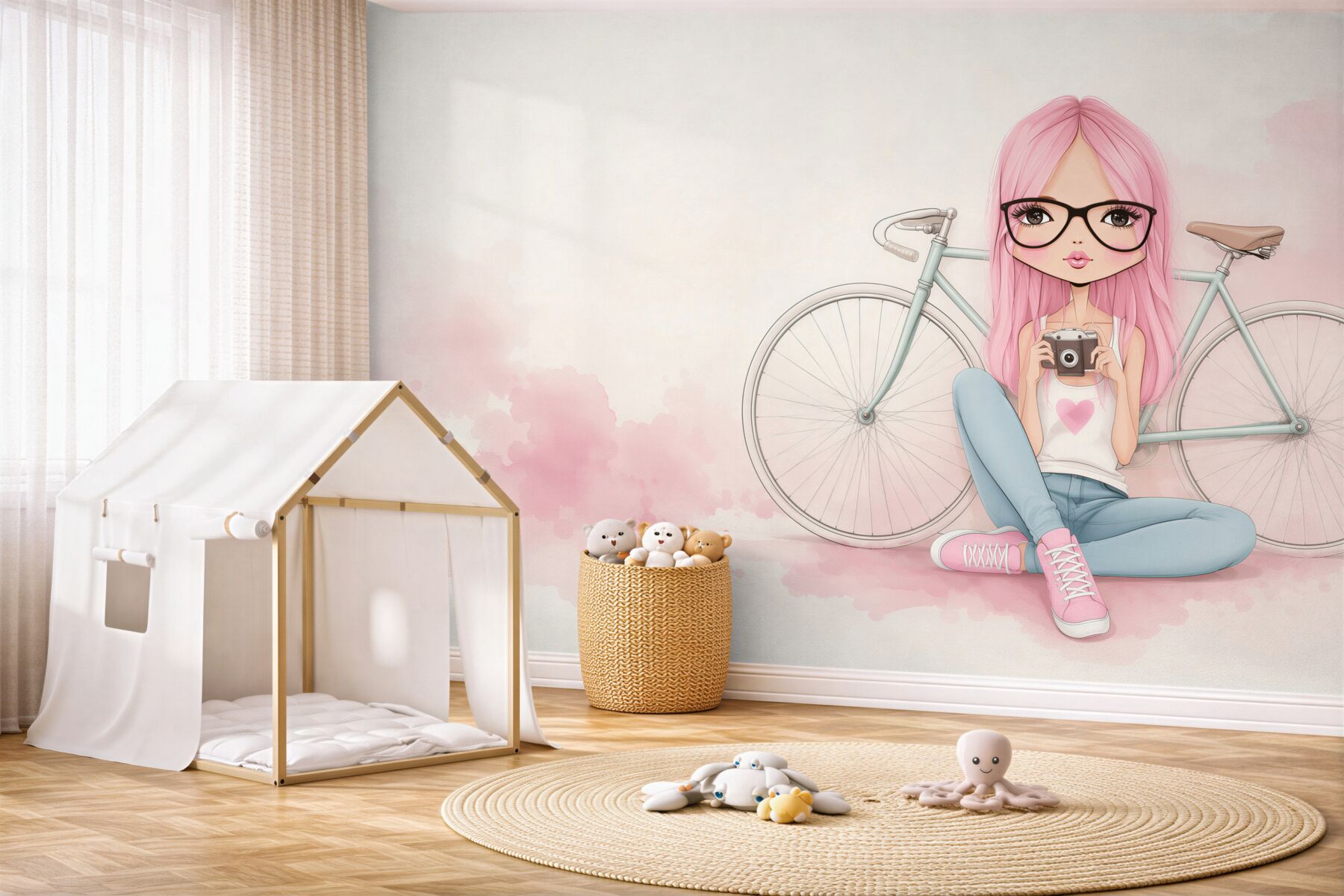 Papier peint fille stylée avec un vélo