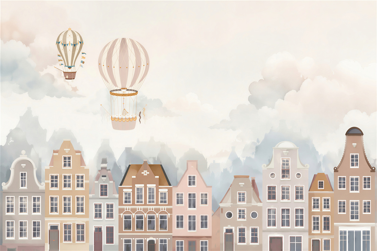 Papier peint ballons à air chaud au-dessus de la ville