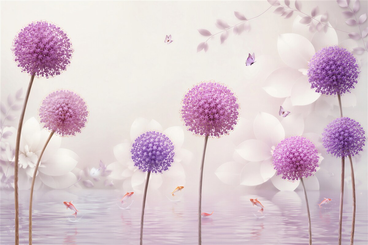 Papier peint pissenlit violet sur l'eau