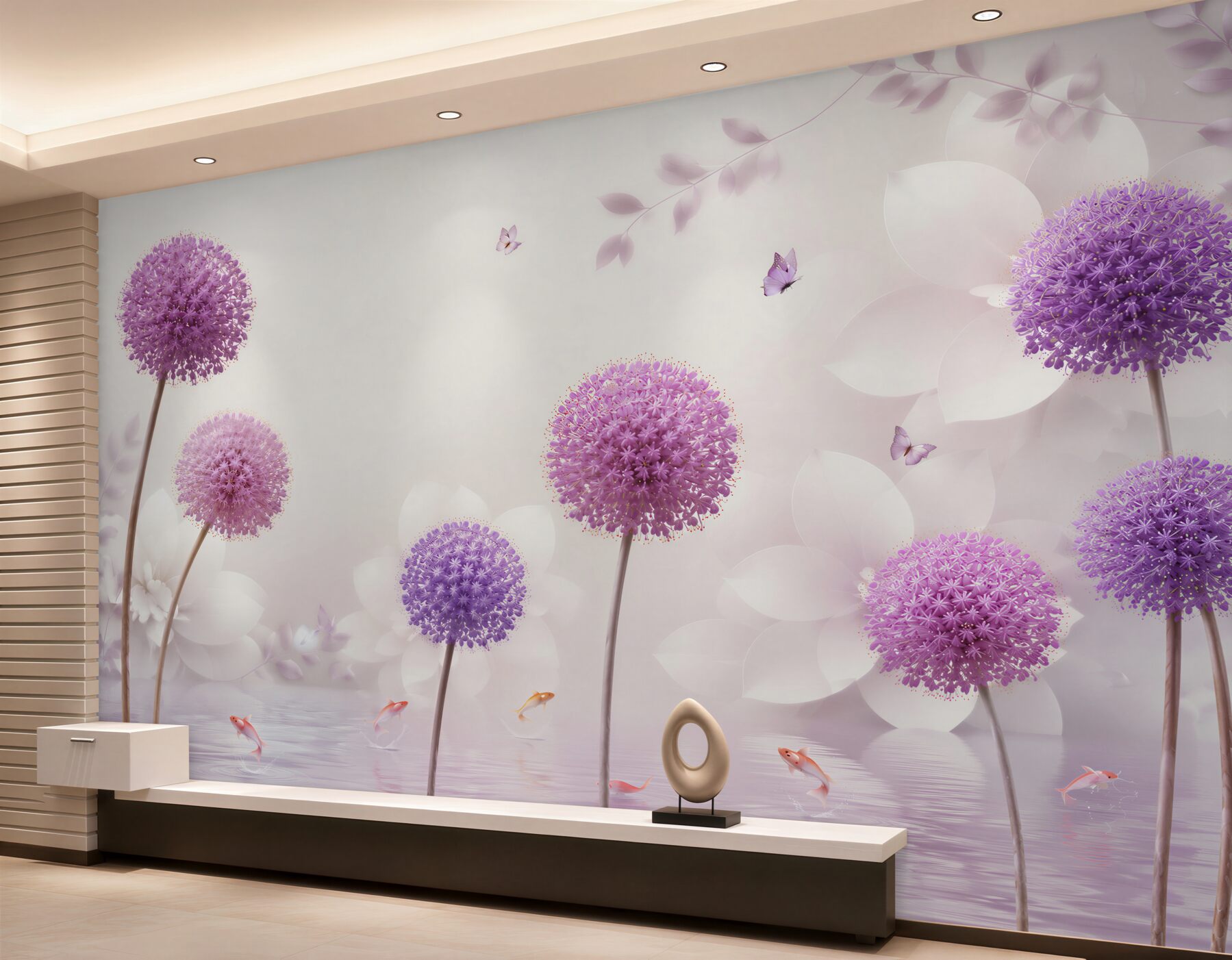 Papier peint pissenlit violet sur l'eau