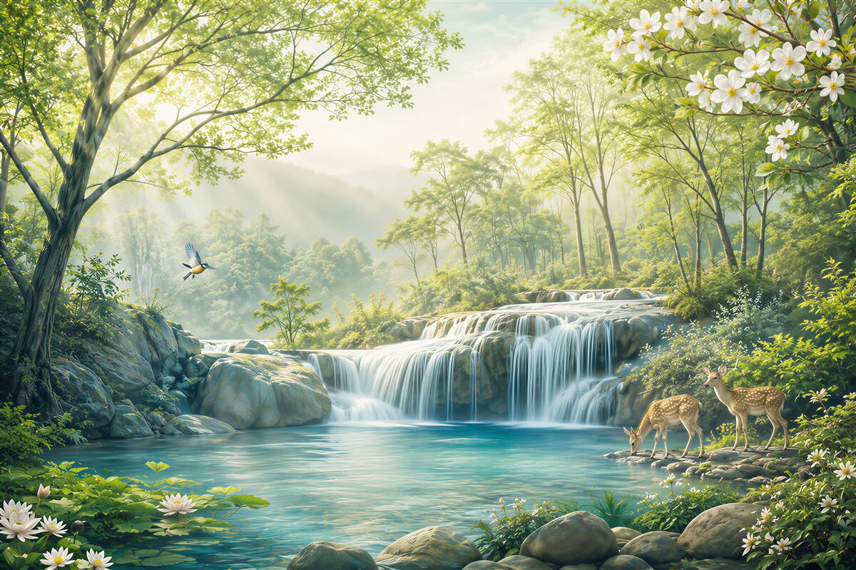 Papier peint nature féerique près d'une cascade d'été