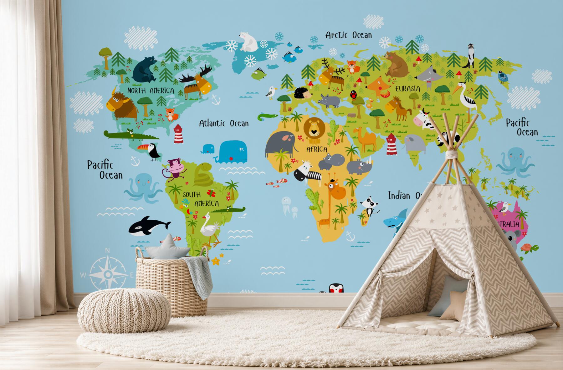 Papier peint carte du monde dessinée