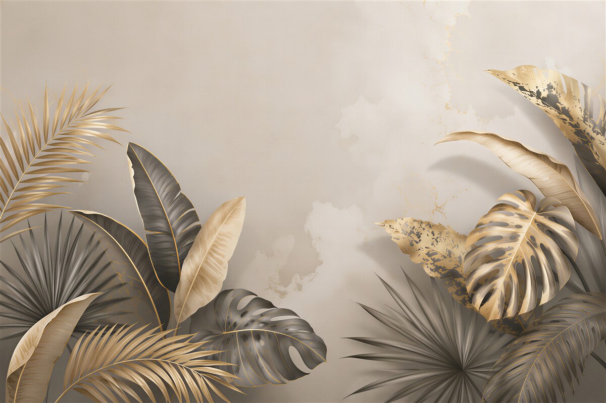 Papier peint plumes noir et or dans des cadres