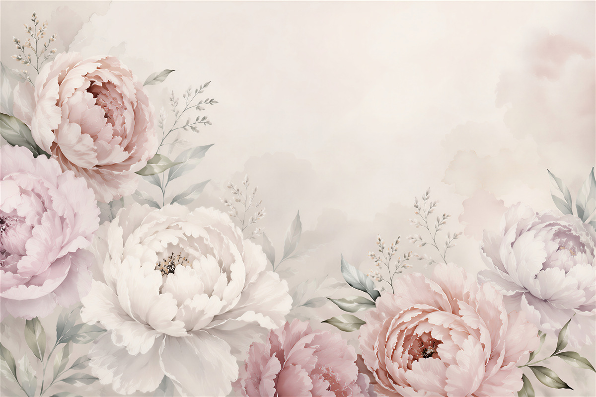 Papier peint grandes pivoines dans des couleurs pastel