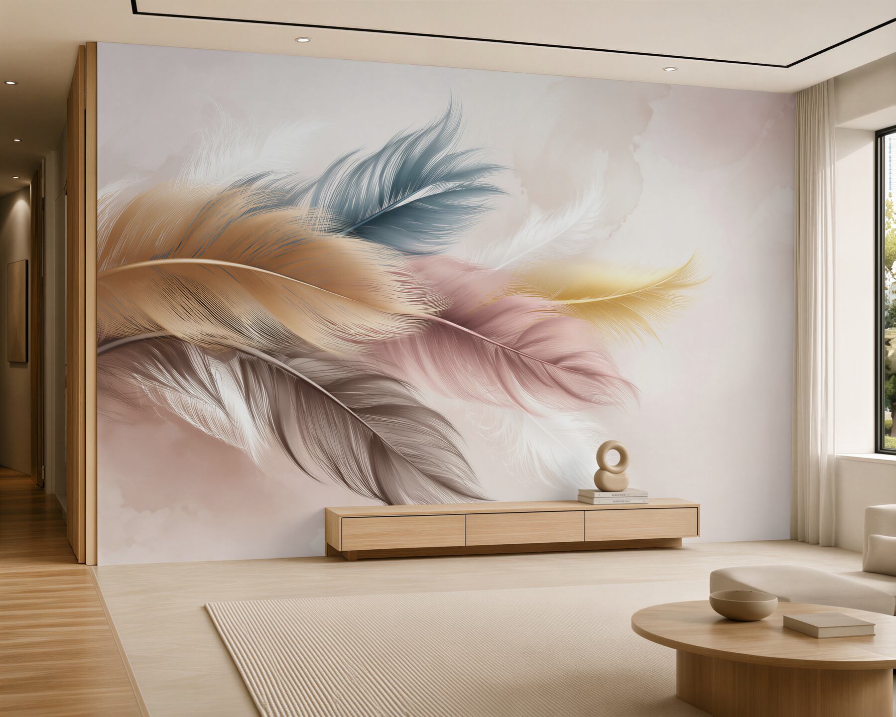 Papier peint plumes émeraude anciennes