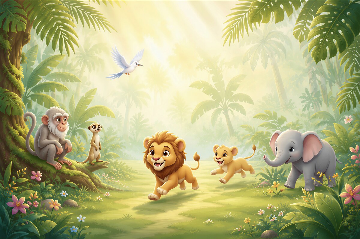 Papier peint le roi lion avec ses amis dans la jungle