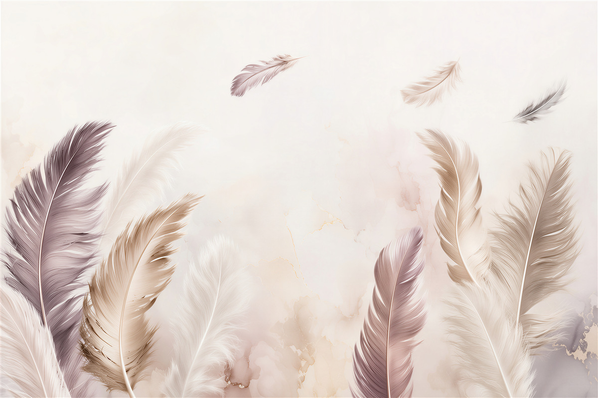 Papier peint plumes crème