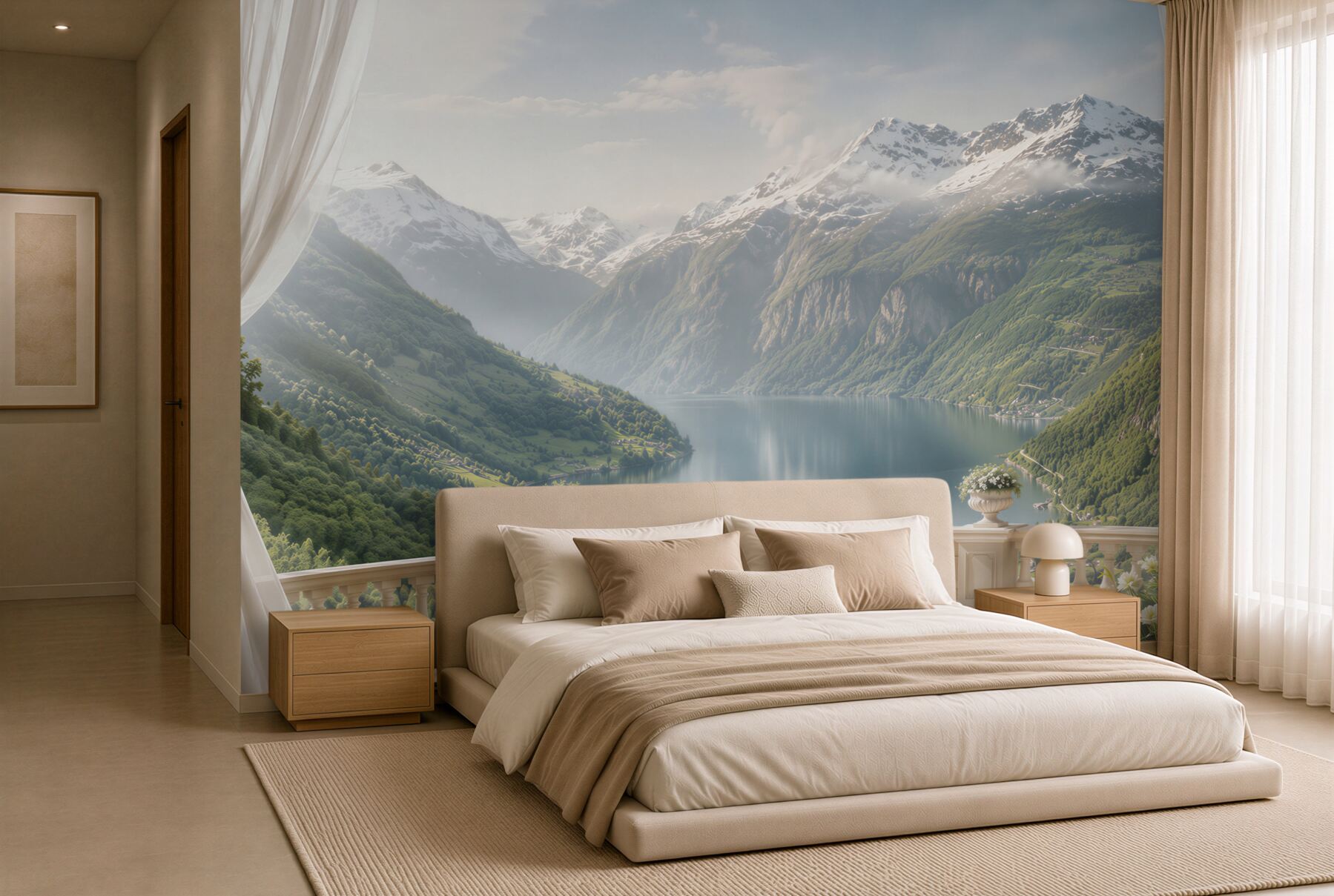 Papier peint terrasse de montagne avec lac