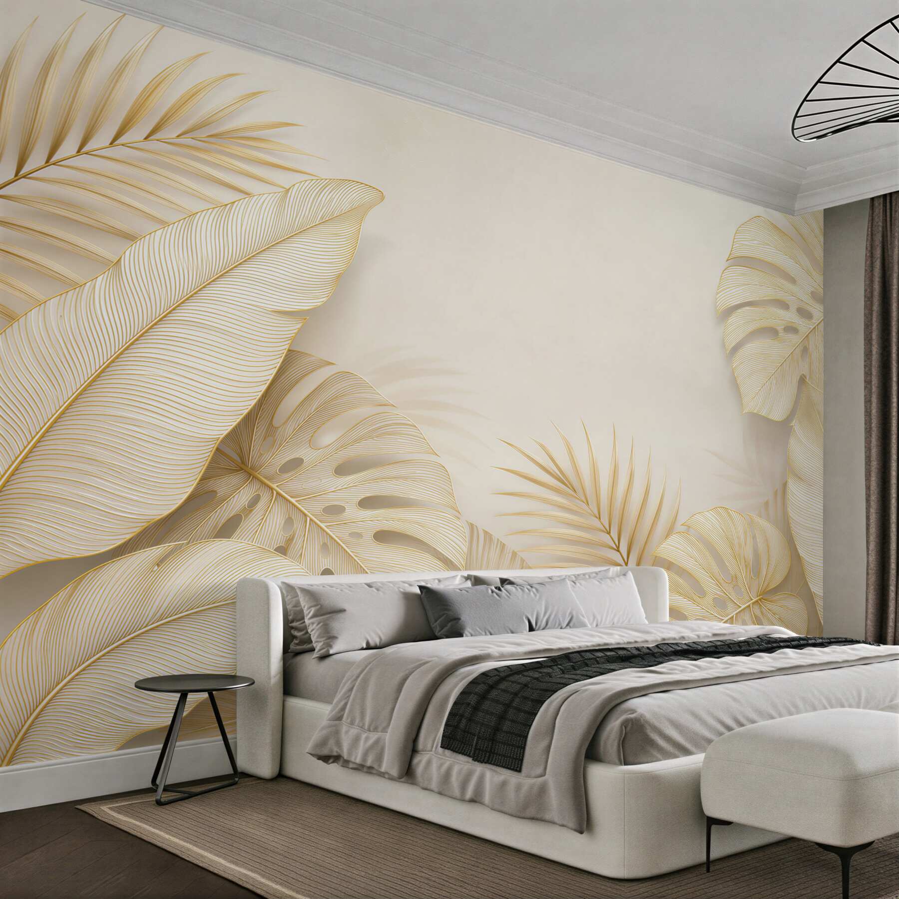 Papier peint feuilles de monstera brun doré