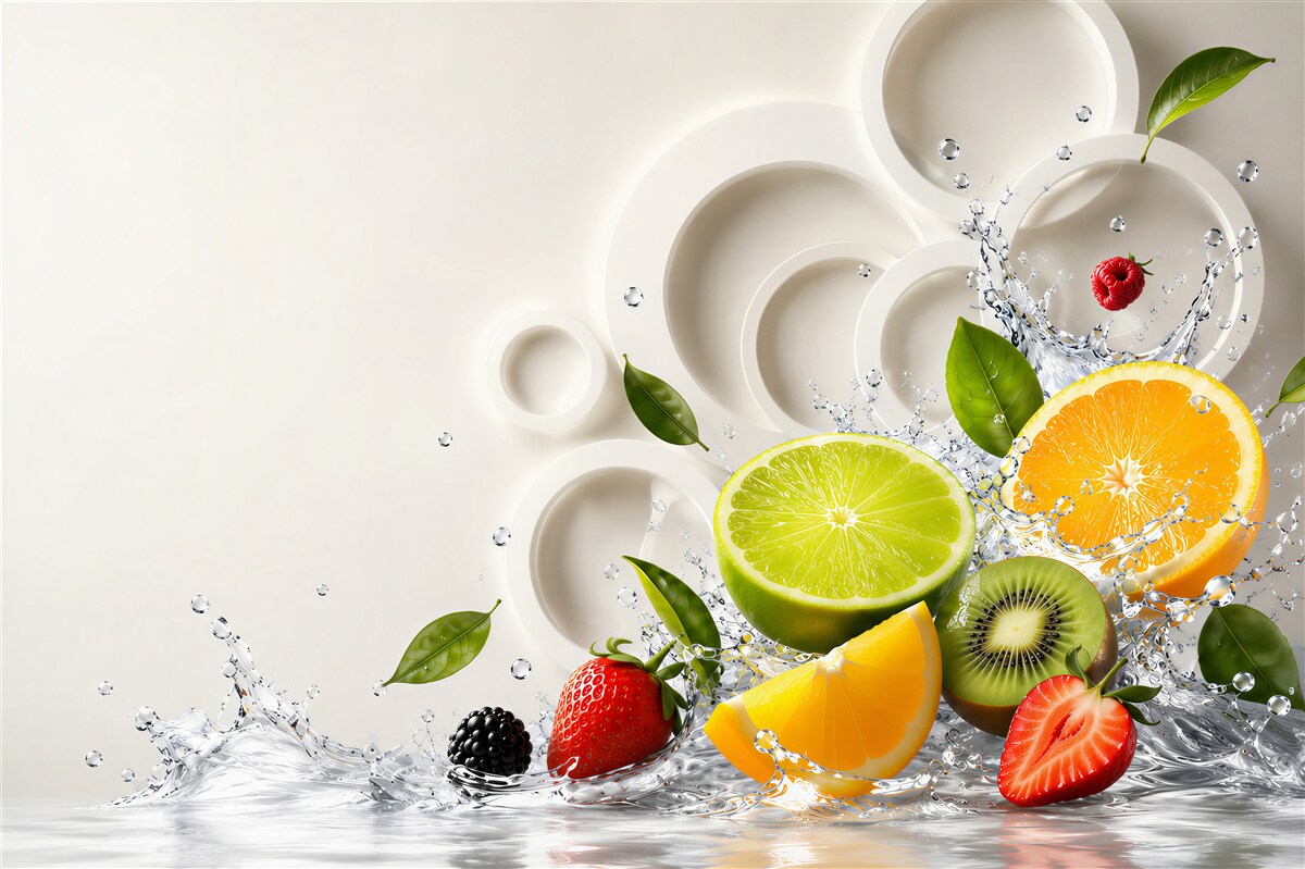 Papier peint fruits juteux dans une baignoire à hydromassage