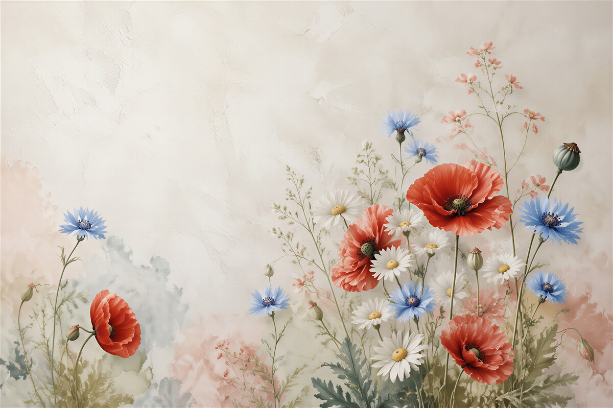 Papier peint fleurs printanières lumineuses et papillons