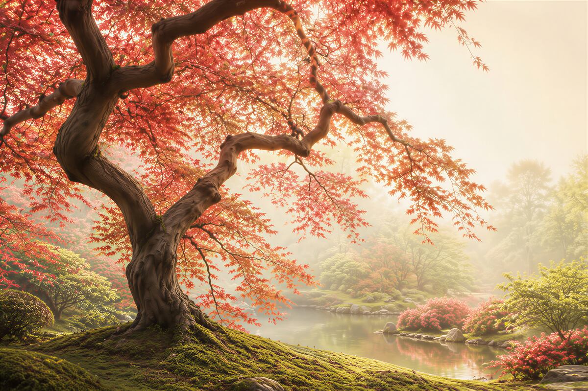 Papier peint érable japonais en automne près du lac