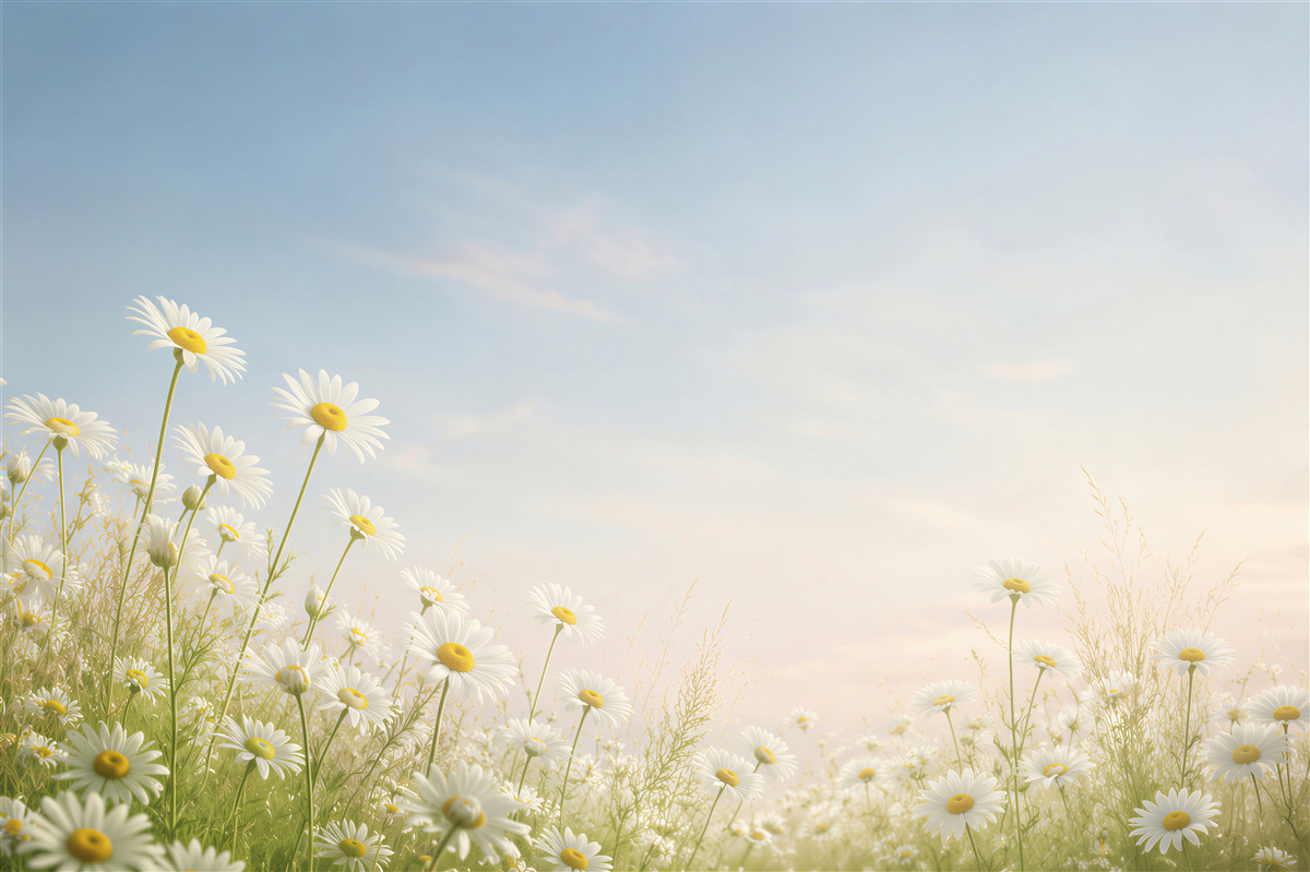 Papier peint marguerites des champs sous un ciel bleu