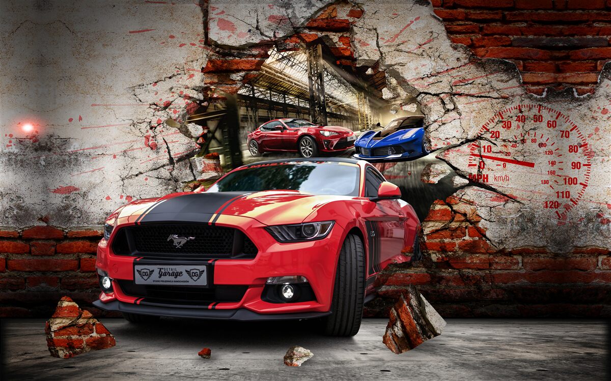Papier peint mustang rouge sur le mur