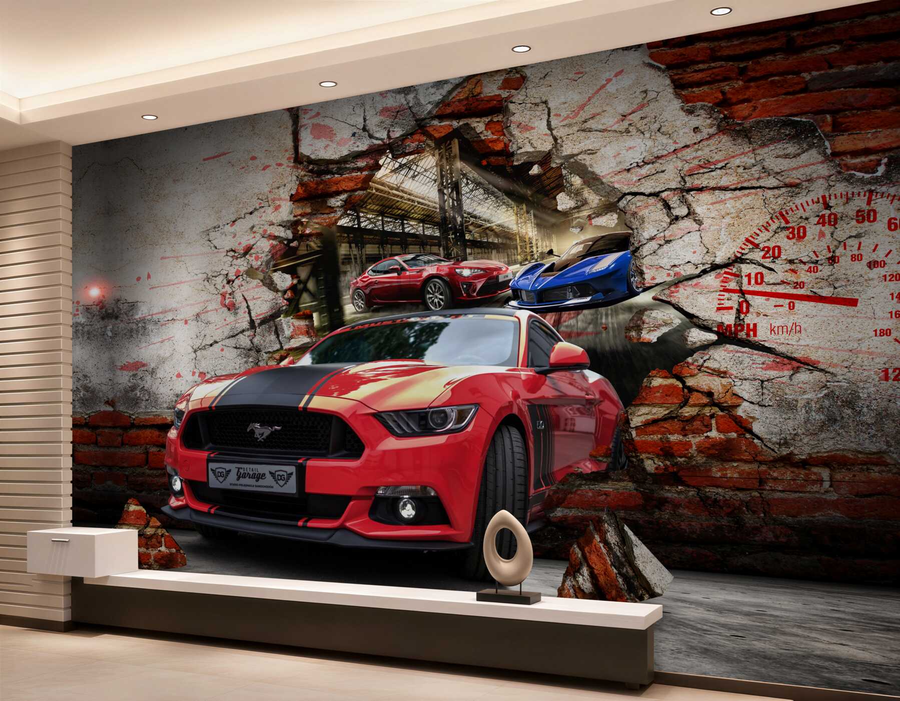 Papier peint mustang rouge sur le mur