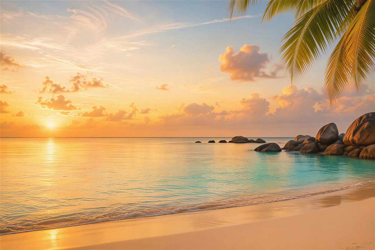 Papier peint coucher de soleil tropical paisible sur la plage