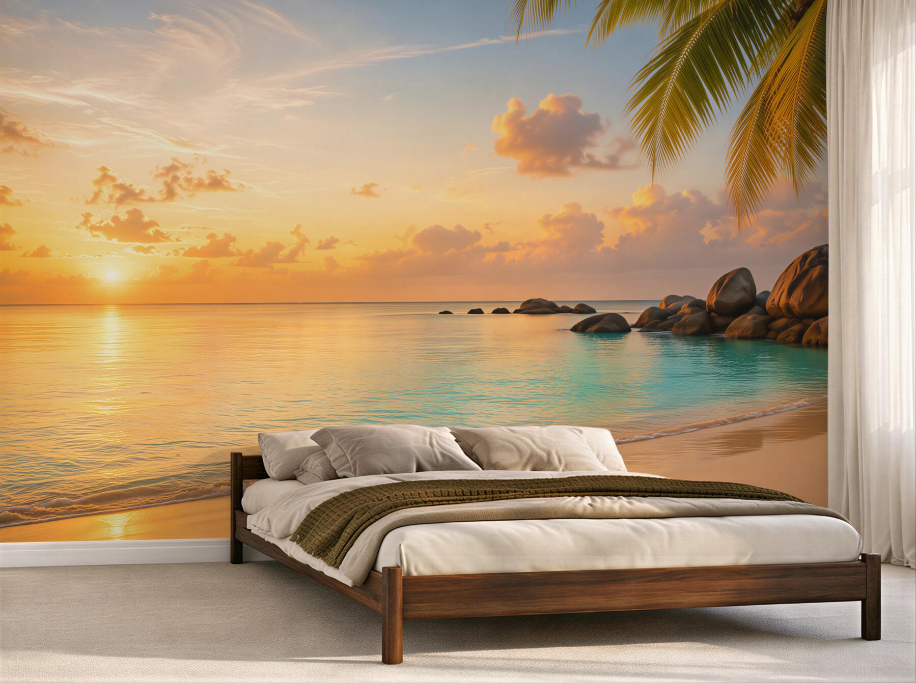 Papier peint coucher de soleil tropical paisible sur la plage