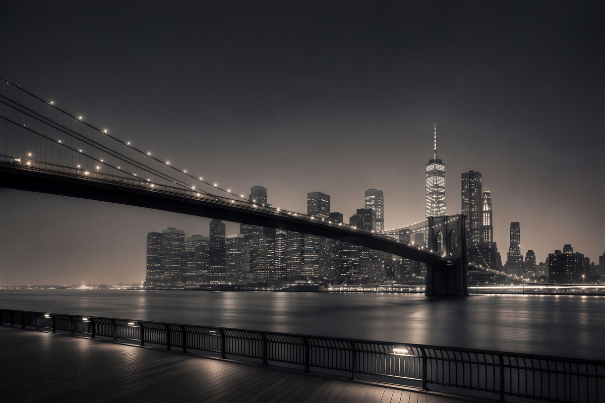 Papier peint Manhattan et pont de Brooklyn en noir et blanc