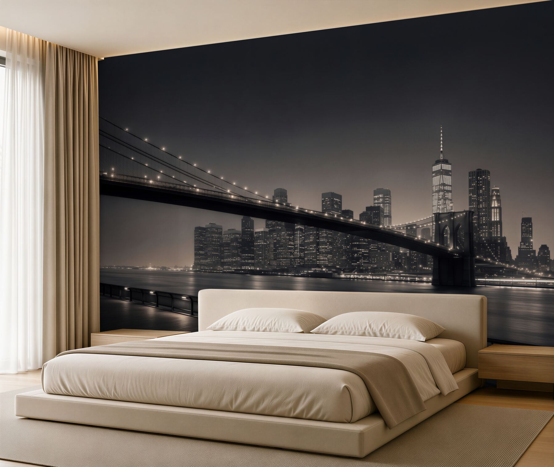 Papier peint Manhattan et pont de Brooklyn en noir et blanc